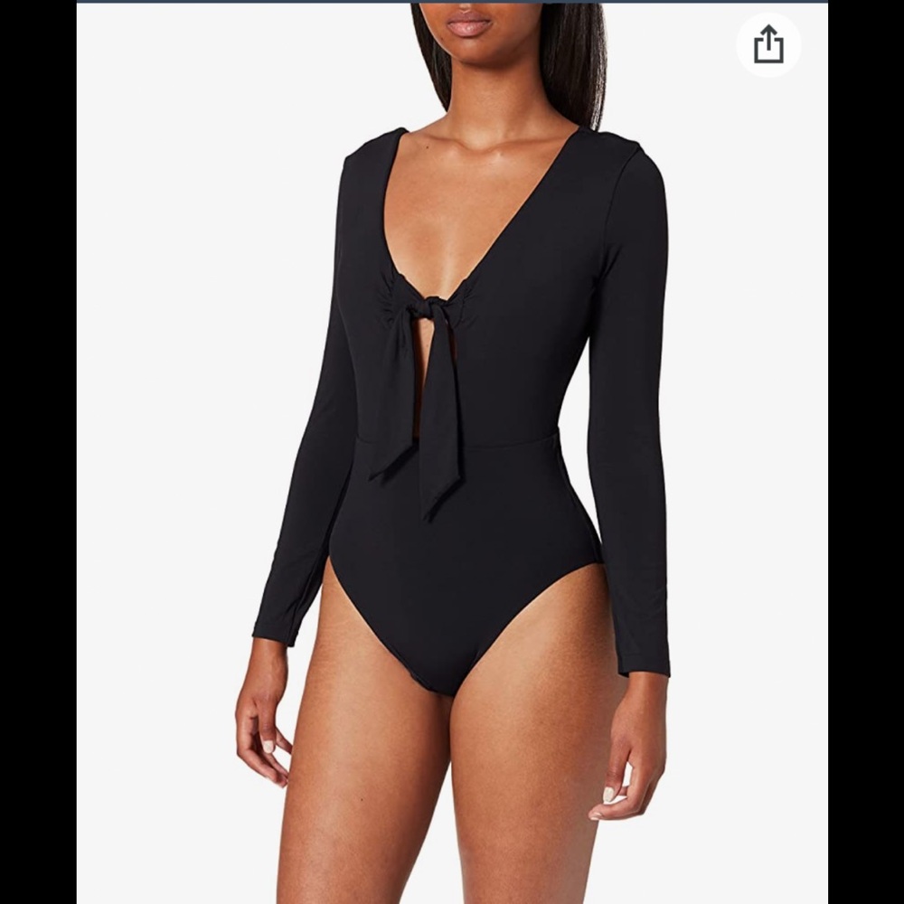 NEW seafolly splendour long sleeve one piece black swimsuit tie front plunge - Picture 2 of 10